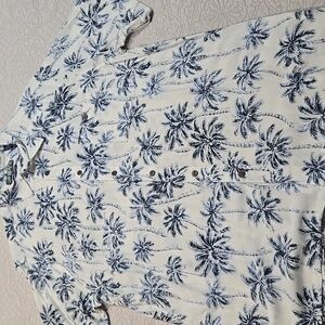 Campia Blue White Palm Tree Hawaian Shirt Size Large 100% Rayon